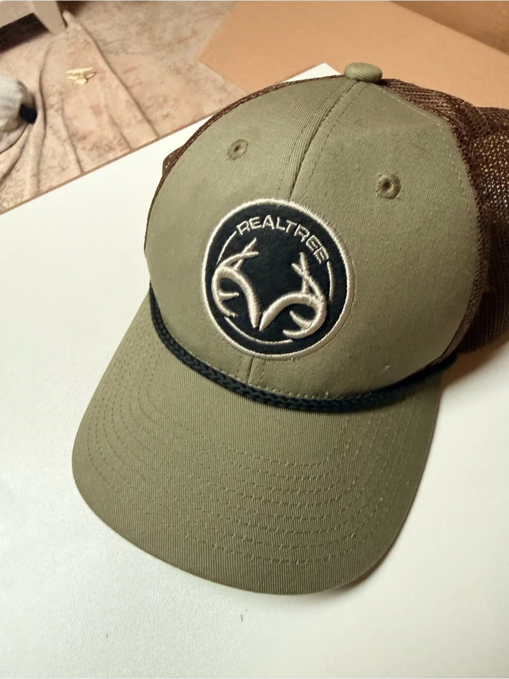 Realtree Olive Green and Brown Logo Trucker Cap